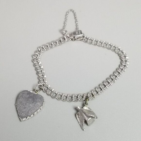 Vintage Elco Sterling Silver Merry Christmas Dove Charm Bracelet, Double Link - Picture 5 of 10